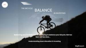 A cyclist riding uphill at sunrise with the text “The Bicycle Balance in Investing,” symbolizing balance and steady progress in portfolio management.