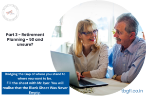 a picture of elderly couple updating on laptop with the heading as Retirement Planning at 50 Part 3 and a liner saying - you will realise that the blank sheet was never empty